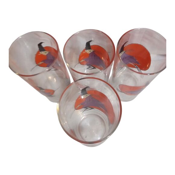 4 Vtg Halloween Highball Glasses~ Moon ~ Drinking Glasses~ Witch Riding Broom - Picture 7 of 10